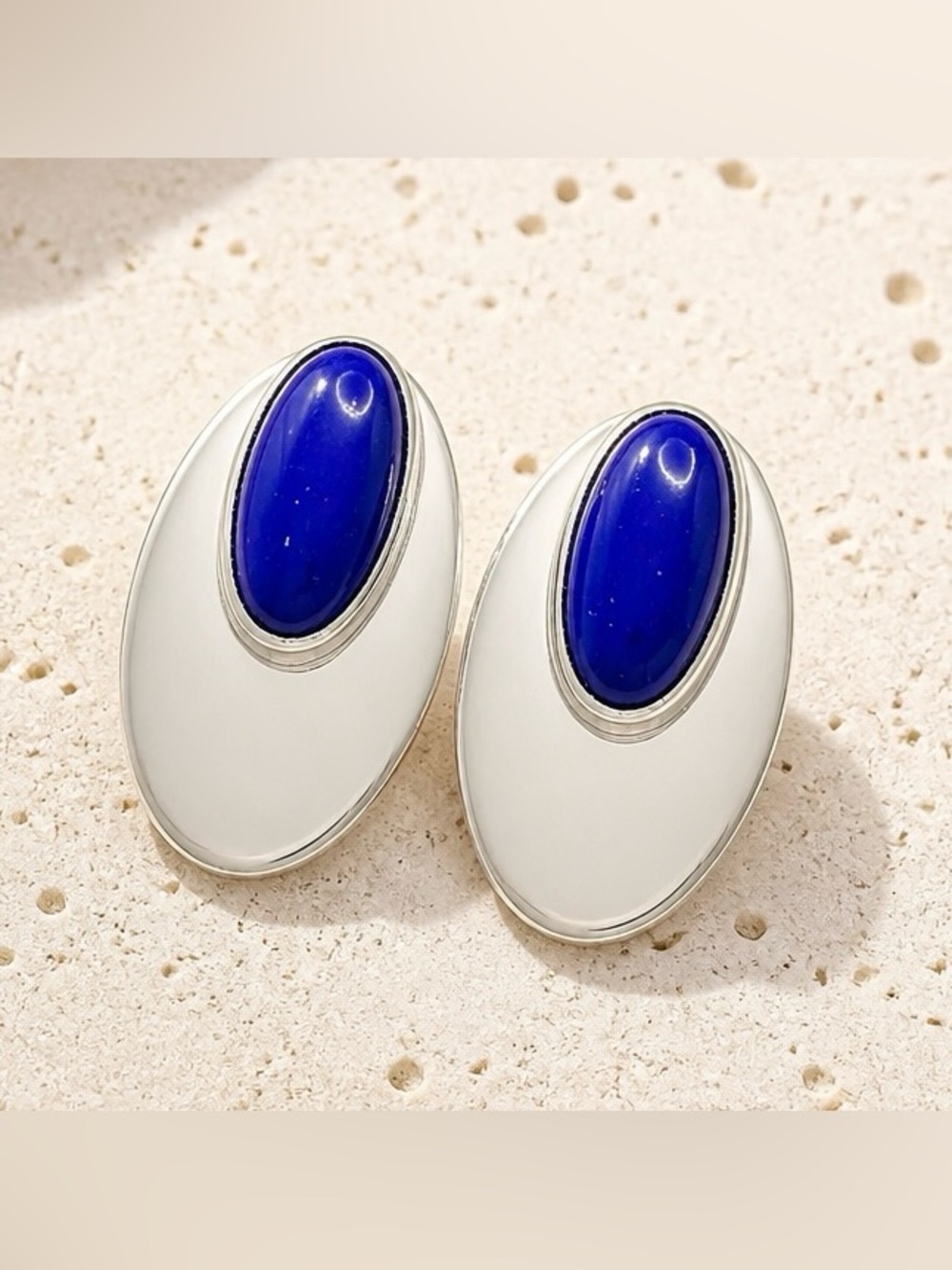 Lapis Lazuli Oval 925 sterling silver clip on earrings